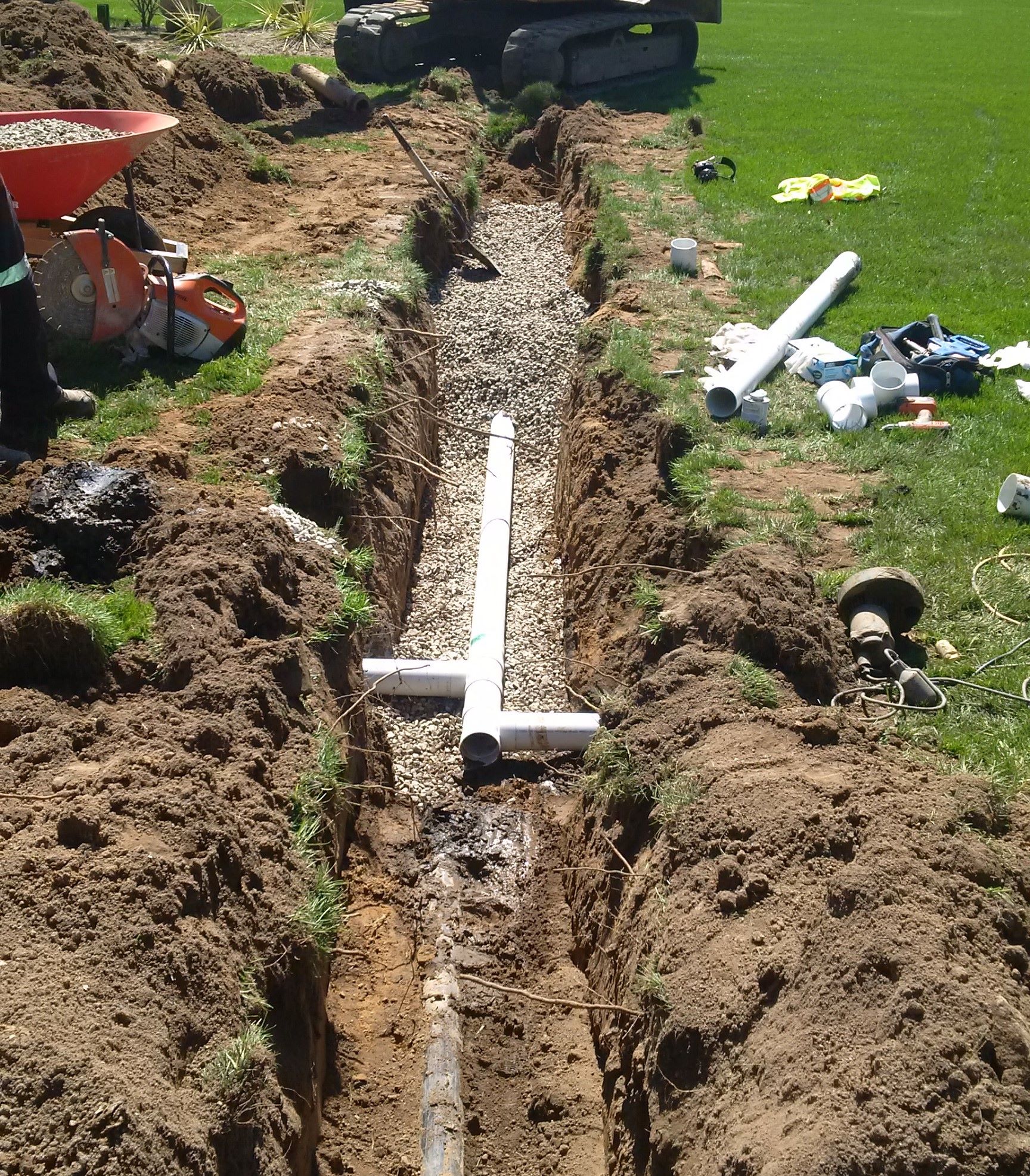 Replacing and re-leveling a broken or settled header in a septic bed in Waterdown to extend the system's lifespan.