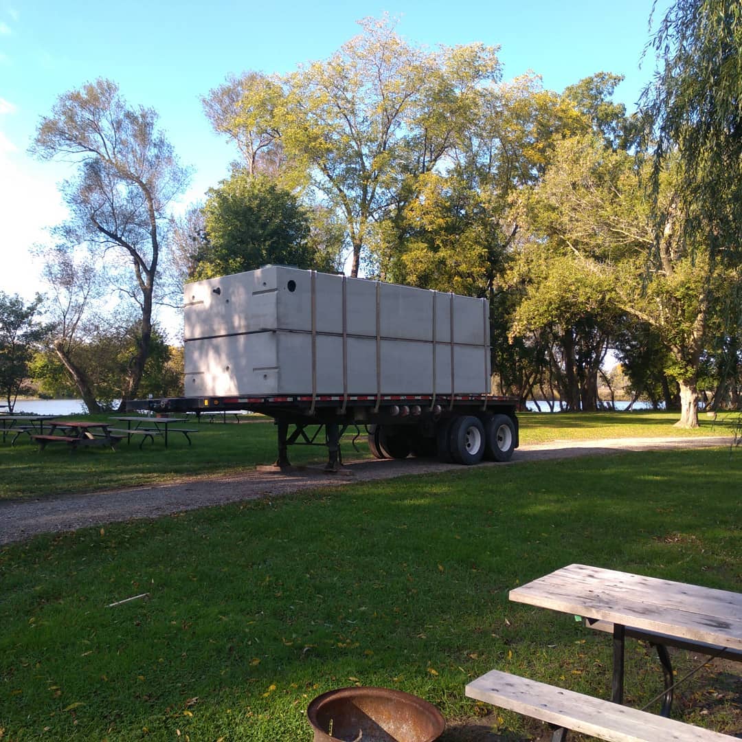 Advanced septic tanks delivered to a project site in Haldimand, ready for installation by Alpha Ex.