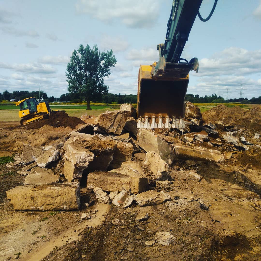 Concrete being crushed and recycled into valuable gravel in Hamilton