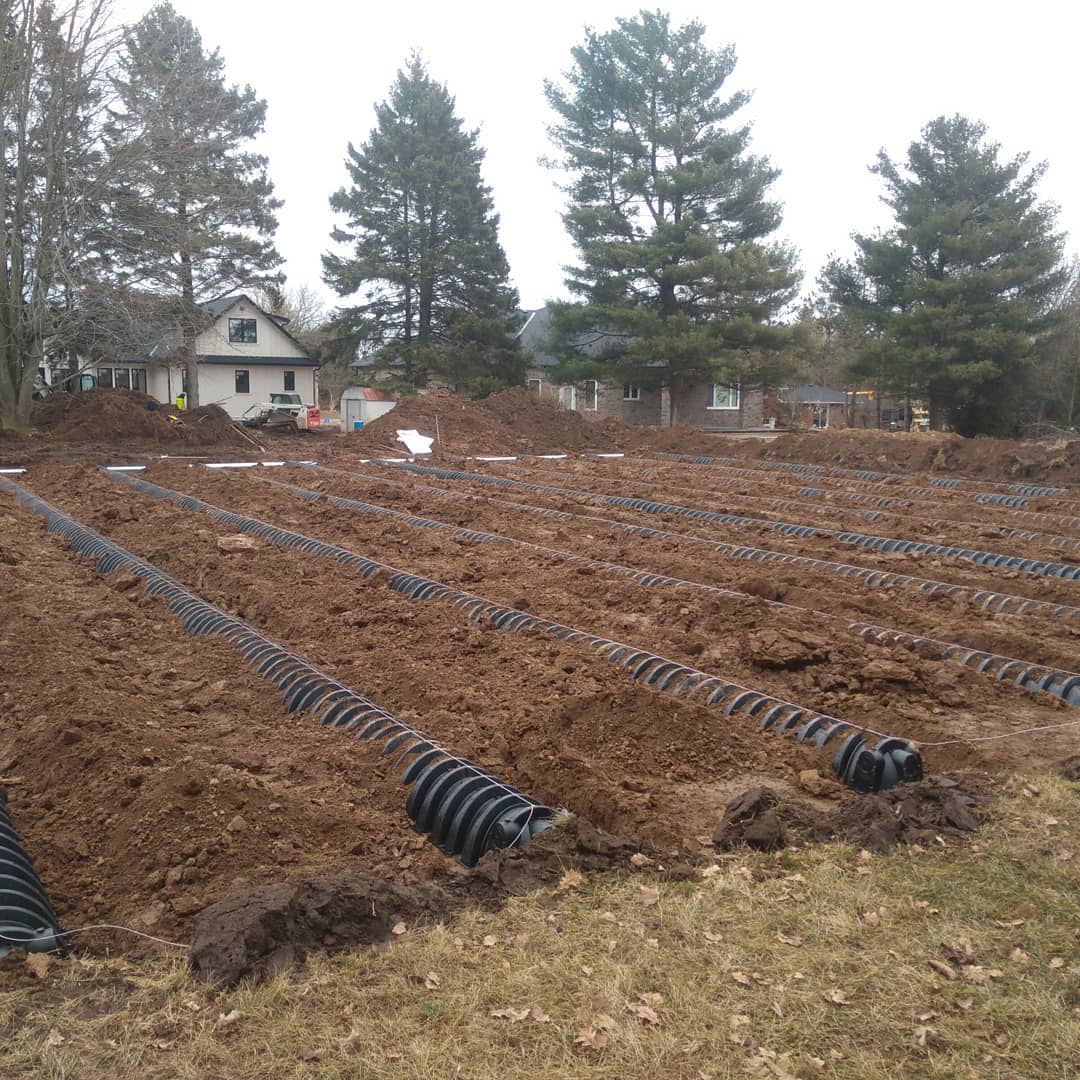 Septic leaching chambers installed in Millgrove without advanced treatment technology due to favorable soil conditions.